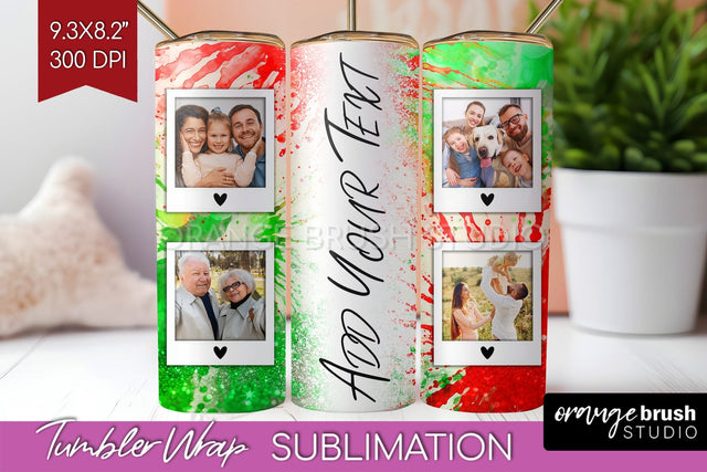 Christmas Photo Frame Tumbler Wrap - Tie Dye Background Sublimation OrangeBrushStudio 