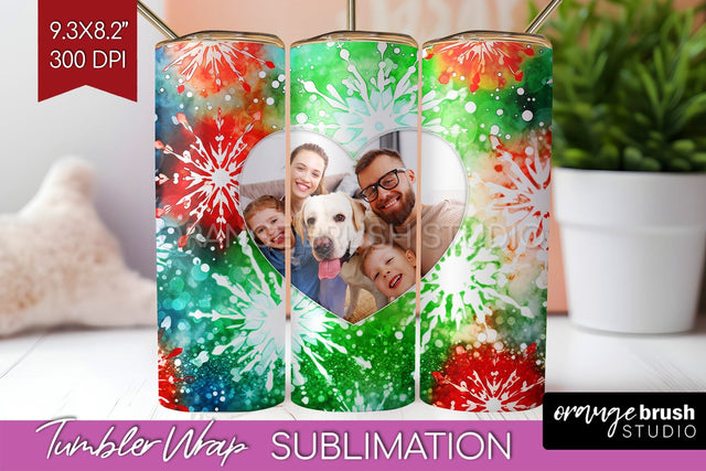 Christmas Photo Frame Tumbler Wrap - Tie Dye Background Sublimation OrangeBrushStudio 