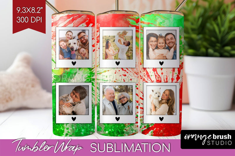 Christmas Photo Frame Tumbler Wrap - Tie Dye Background Sublimation OrangeBrushStudio 