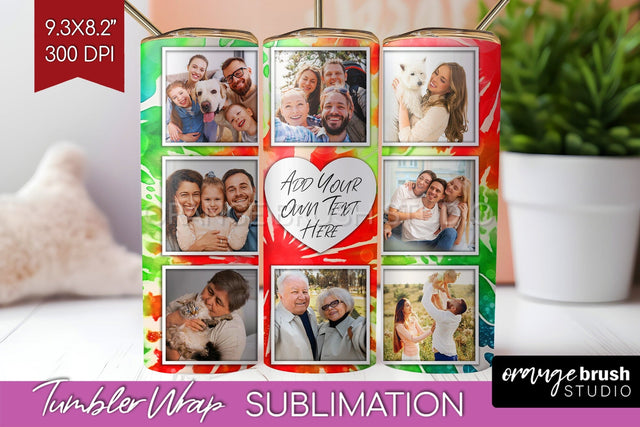 Christmas Photo Frame Tumbler Wrap - Tie Dye Background Sublimation OrangeBrushStudio 