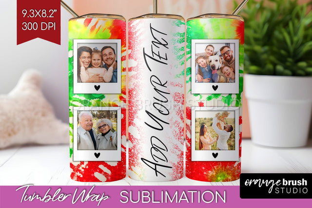 Christmas Photo Frame Tumbler Wrap - Tie Dye Background Sublimation OrangeBrushStudio 