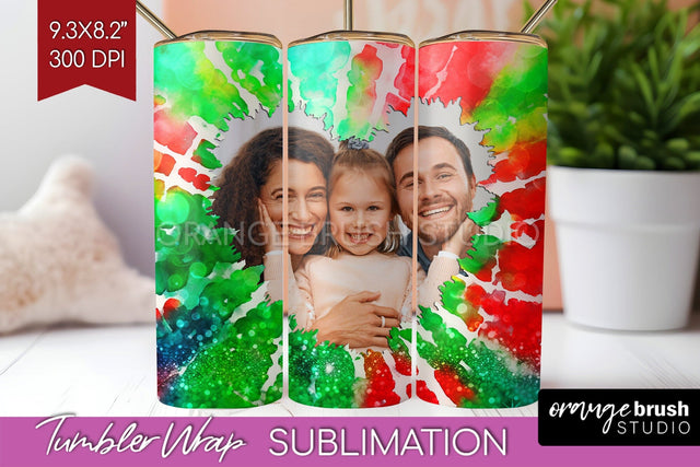 Christmas Photo Frame Tumbler Wrap - Tie Dye Background Sublimation OrangeBrushStudio 