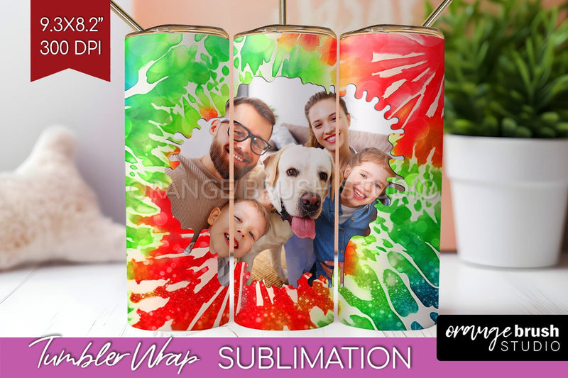 Christmas Photo Frame Tumbler Wrap - Tie Dye Background Sublimation OrangeBrushStudio 