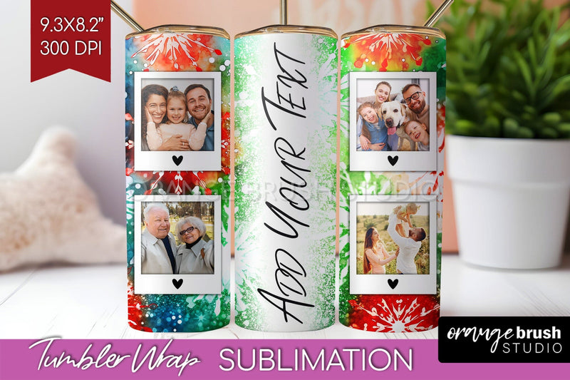 Christmas Photo Frame Tumbler Wrap - Tie Dye Background Sublimation OrangeBrushStudio 