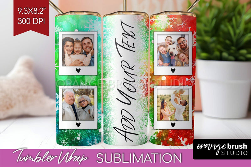Christmas Photo Frame Tumbler Wrap - Tie Dye Background Sublimation OrangeBrushStudio 