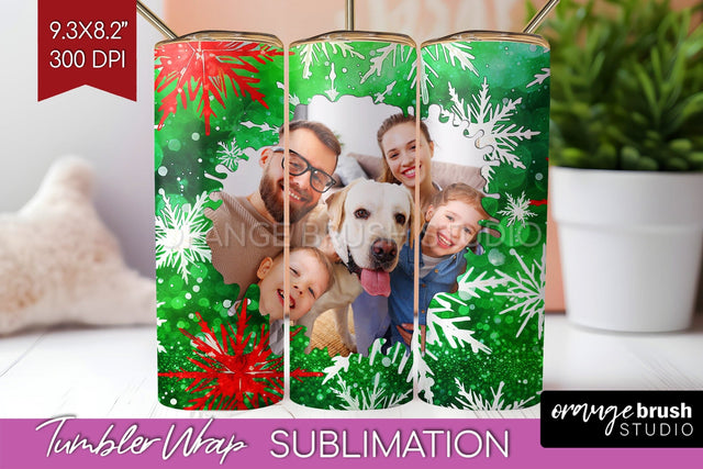 Christmas Photo Frame Tumbler Wrap - Tie Dye Background Sublimation OrangeBrushStudio 