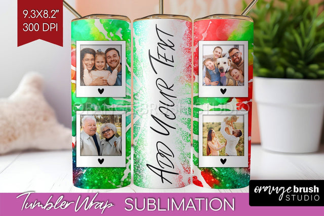 Christmas Photo Frame Tumbler Wrap - Tie Dye Background Sublimation OrangeBrushStudio 