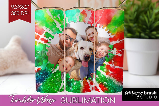 Christmas Photo Frame Tumbler Wrap - Tie Dye Background Sublimation OrangeBrushStudio 