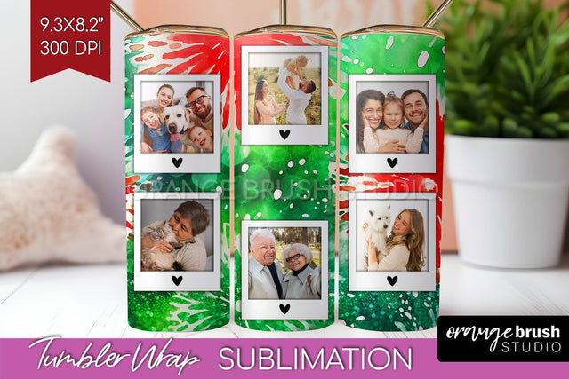 Christmas Photo Frame Tumbler Wrap - Tie Dye Background Sublimation OrangeBrushStudio 