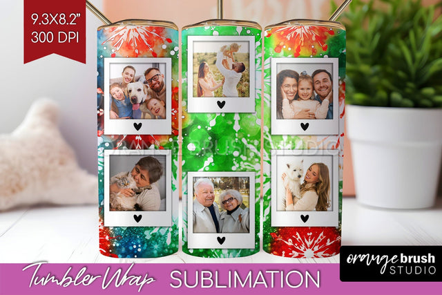 Christmas Photo Frame Tumbler Wrap - Tie Dye Background Sublimation OrangeBrushStudio 