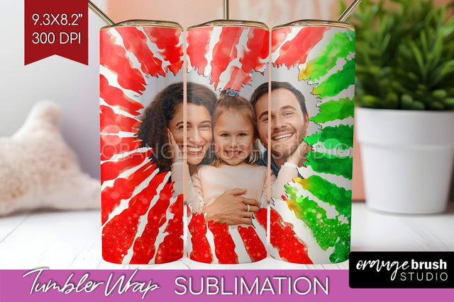 Christmas Photo Frame Tumbler Wrap - Tie Dye Background Sublimation OrangeBrushStudio 