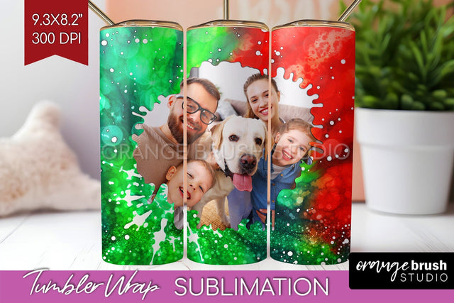 Christmas Photo Frame Tumbler Wrap - Tie Dye Background Sublimation OrangeBrushStudio 