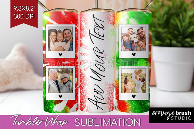 Christmas Photo Frame Tumbler Wrap - Tie Dye Background Sublimation OrangeBrushStudio 