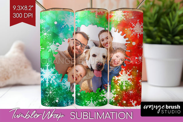 Christmas Photo Frame Tumbler Wrap - Tie Dye Background Sublimation OrangeBrushStudio 