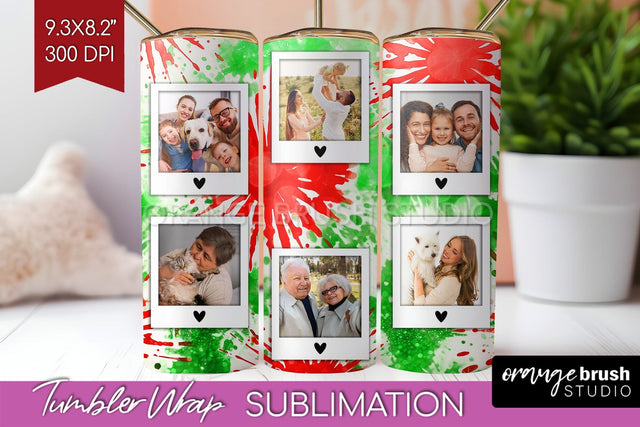 Christmas Photo Frame Tumbler Wrap - Tie Dye Background Sublimation OrangeBrushStudio 