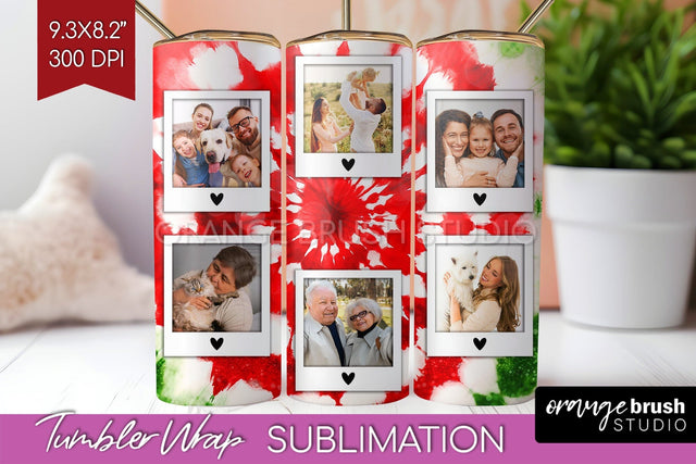 Christmas Photo Frame Tumbler Wrap - Tie Dye Background Sublimation OrangeBrushStudio 