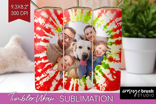 Christmas Photo Frame Tumbler Wrap - Tie Dye Background Sublimation OrangeBrushStudio 