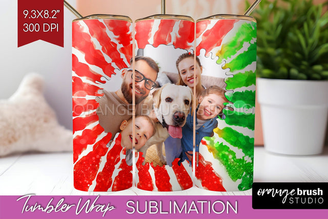 Christmas Photo Frame Tumbler Wrap - Tie Dye Background Sublimation OrangeBrushStudio 