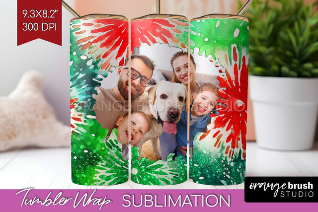 Christmas Photo Frame Tumbler Wrap - Tie Dye Background Sublimation OrangeBrushStudio 