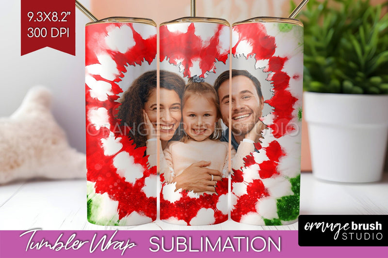 Christmas Photo Frame Tumbler Wrap - Tie Dye Background Sublimation OrangeBrushStudio 