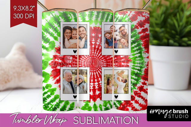 Christmas Photo Frame Tumbler Wrap - Tie Dye Background Sublimation OrangeBrushStudio 