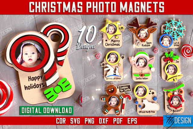 Christmas Photo Magnet Bundle | Personalized Photo Magnets | Gift Idea | CNC Files SVG Fly Design 