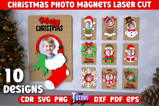 Christmas Photo Magnets Bundle | Personalized Photo Magnets | Gift Idea | Holiday | CNC Files SVG The T Store Design 
