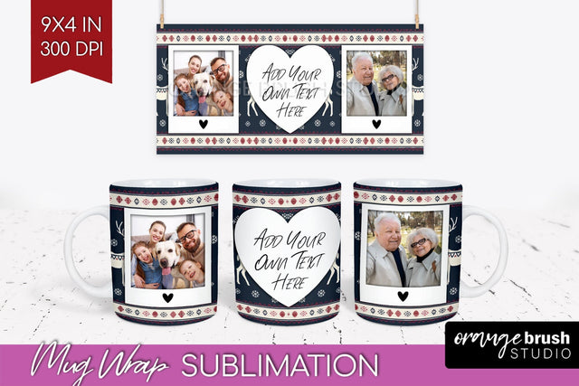 Christmas Photo Mug Wrap PNG - Nordic Picture Frame Mug Sublimation OrangeBrushStudio 