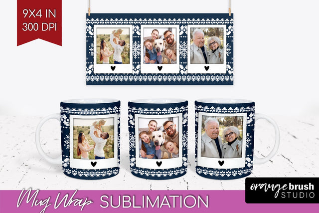 Christmas Photo Mug Wrap PNG - Nordic Picture Frame Mug Sublimation OrangeBrushStudio 