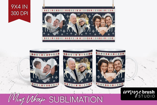 Christmas Photo Mug Wrap PNG - Nordic Picture Frame Mug Sublimation OrangeBrushStudio 