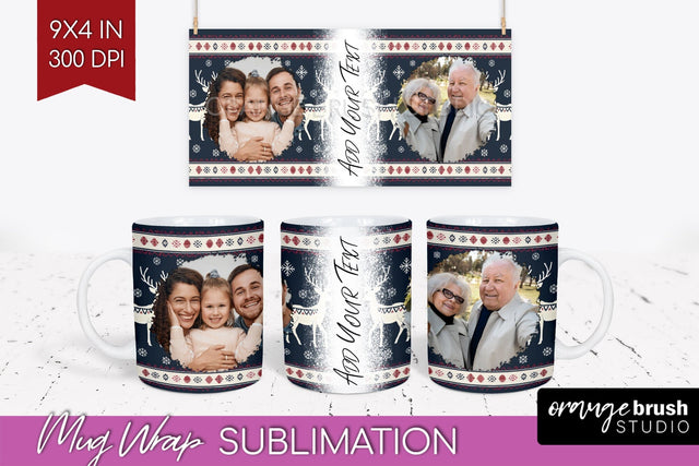 Christmas Photo Mug Wrap PNG - Nordic Picture Frame Mug Sublimation OrangeBrushStudio 
