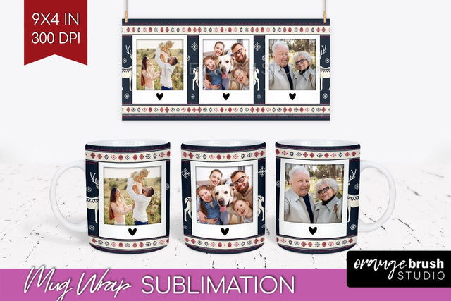 Christmas Photo Mug Wrap PNG - Nordic Picture Frame Mug Sublimation OrangeBrushStudio 