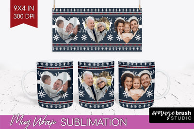 Christmas Photo Mug Wrap PNG - Nordic Picture Frame Mug Sublimation OrangeBrushStudio 
