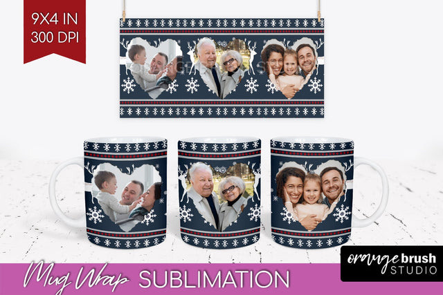 Christmas Photo Mug Wrap PNG - Nordic Picture Frame Mug Sublimation OrangeBrushStudio 