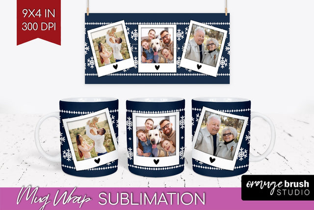 Christmas Photo Mug Wrap PNG - Nordic Picture Frame Mug Sublimation OrangeBrushStudio 
