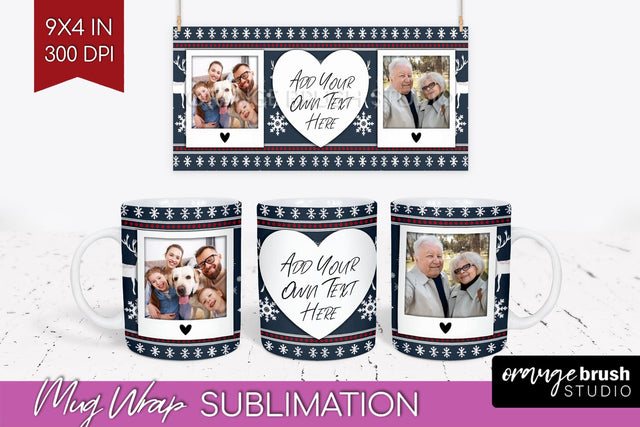 Christmas Photo Mug Wrap PNG - Nordic Picture Frame Mug Sublimation OrangeBrushStudio 