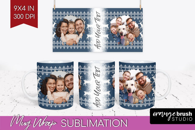 Christmas Photo Mug Wrap PNG - Nordic Picture Frame Mug Sublimation OrangeBrushStudio 