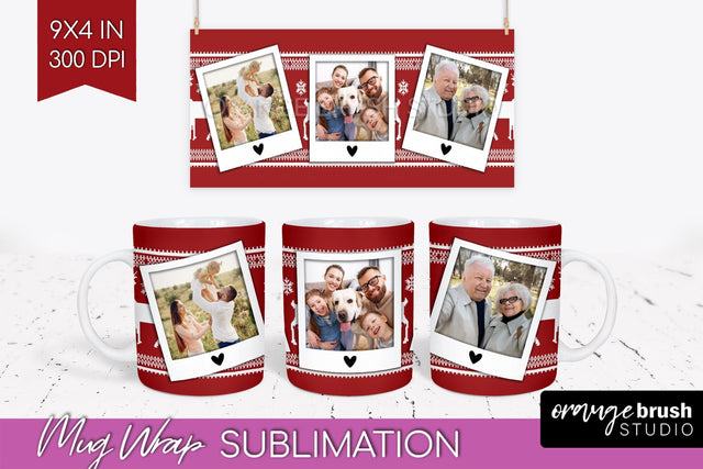 Christmas Photo Mug Wrap PNG - Nordic Picture Frame Mug Sublimation OrangeBrushStudio 