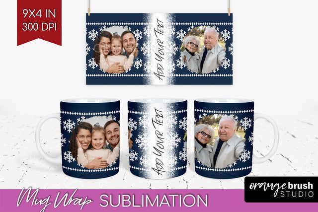 Christmas Photo Mug Wrap PNG - Nordic Picture Frame Mug Sublimation OrangeBrushStudio 