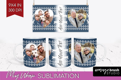 Christmas Photo Mug Wrap PNG - Nordic Picture Frame Mug Sublimation OrangeBrushStudio 