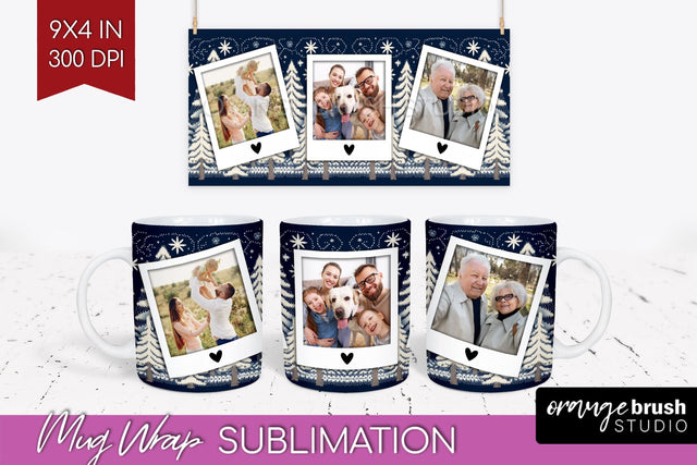 Christmas Photo Mug Wrap PNG - Nordic Picture Frame Mug Sublimation OrangeBrushStudio 