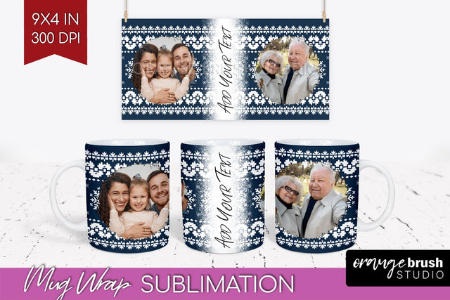 Christmas Photo Mug Wrap PNG - Nordic Picture Frame Mug Sublimation OrangeBrushStudio 