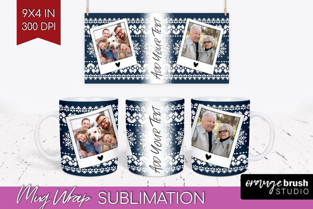 Christmas Photo Mug Wrap PNG - Nordic Picture Frame Mug Sublimation OrangeBrushStudio 