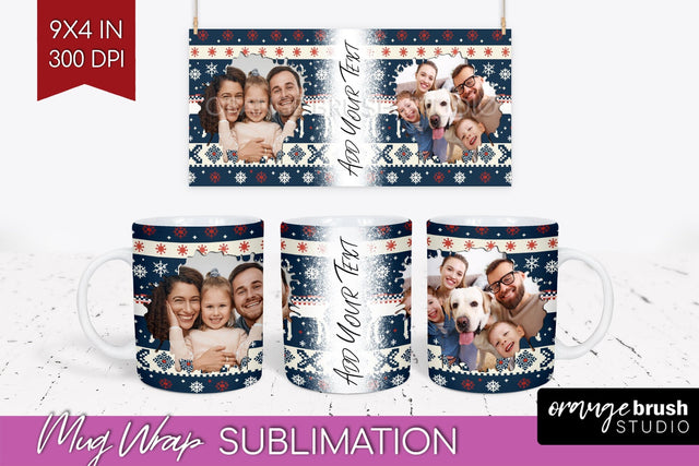 Christmas Photo Mug Wrap PNG - Nordic Picture Frame Mug Sublimation OrangeBrushStudio 