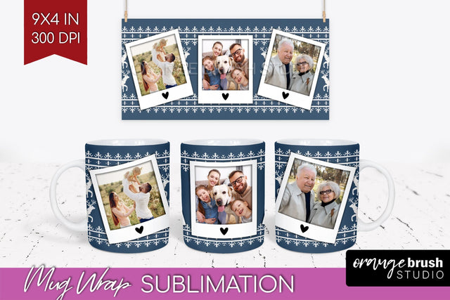 Christmas Photo Mug Wrap PNG - Nordic Picture Frame Mug Sublimation OrangeBrushStudio 