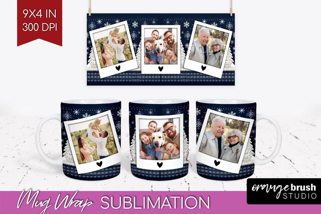 Christmas Photo Mug Wrap PNG - Nordic Picture Frame Mug Sublimation OrangeBrushStudio 