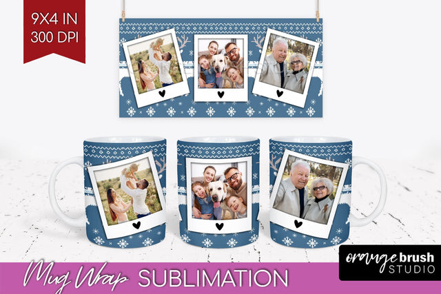 Christmas Photo Mug Wrap PNG - Nordic Picture Frame Mug Sublimation OrangeBrushStudio 