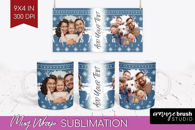 Christmas Photo Mug Wrap PNG - Nordic Picture Frame Mug Sublimation OrangeBrushStudio 