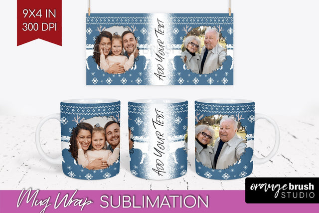 Christmas Photo Mug Wrap PNG - Nordic Picture Frame Mug Sublimation OrangeBrushStudio 