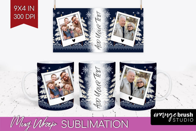 Christmas Photo Mug Wrap PNG - Nordic Picture Frame Mug Sublimation OrangeBrushStudio 
